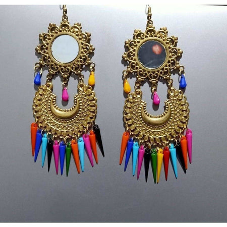 MS Fashion India Beautiful Latest Gold Color Chandbali Afghani Earrings With Multicolor Pearls