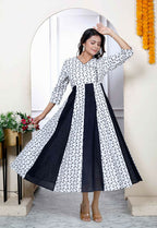 Miravan Women's Cotton White Bird Print Anarkali Kurta
