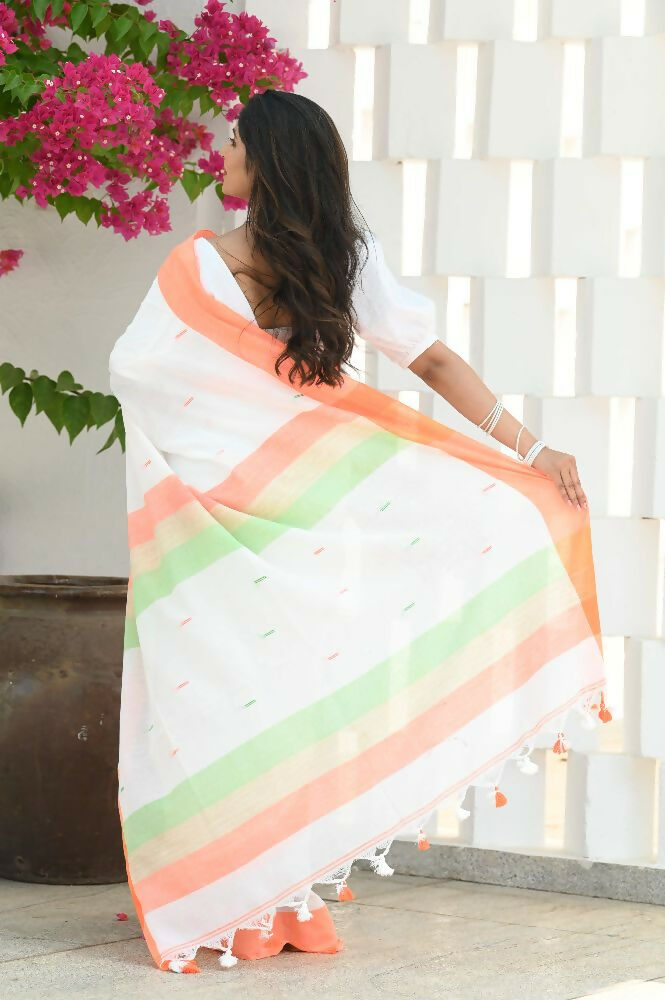 Beatitude White Cotton Handloom Saree