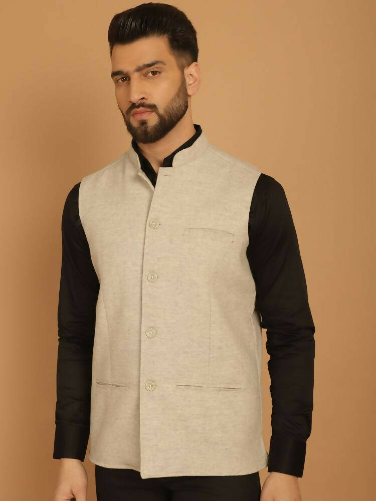 Even Apparels Pure Wool Nehru Jacket - Off White