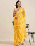 Sangria Yellow Floral Pure Chiffon Saree - Distacart