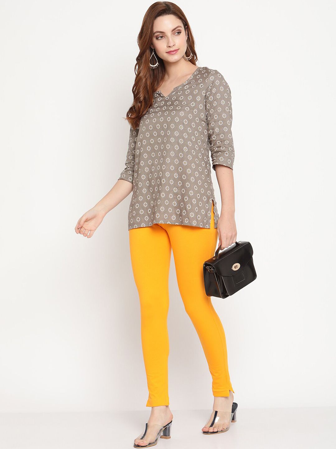TAG 7 Set Of 2 Yellow & Beige Solid Leggings