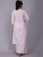 HERE&NOW Pink Ethnic Motifs Embroidered Sequinned Pure Cotton Kurta with Palazzos