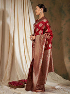 Sangria Red Ethnic Motifs Woven Design Zari Banarasi Saree - Distacart