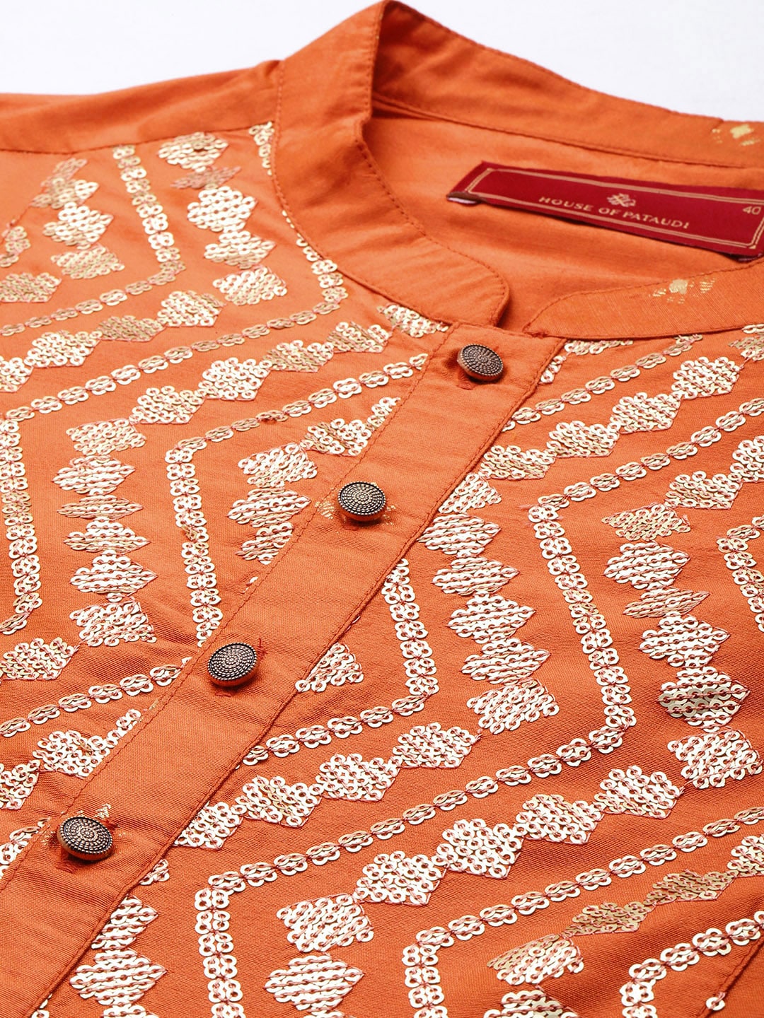 House of Pataudi Jashn Ethnic Motifs Yoke Design Sequinned Kurta