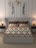 MYTRIDENT Brown White Ethnic Motifs Cotton 144 TC Queen Bedsheet With 2 Pillow Covers - Distacart
