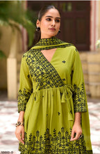 Anaita Mehendi Chinon Readymade Sharara Suit with Embroidery Work - Distacart