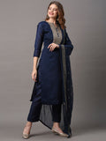 Saree Mall Navy Blue & Gold-Toned Embroidered Unstitched Dress Material - Distacart