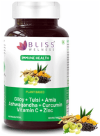 Bliss Welness Giloy + Tulsi + Amla + Ashwagandha + Curcumin Immunity Health Veg Tablet