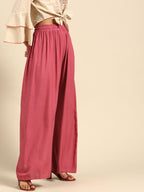 TAG 7 Women Pink Solid Wide Leg Palazzos