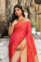 Joban Fashion Red Pure Katan Pure Handloom Banarasi Silk Saree