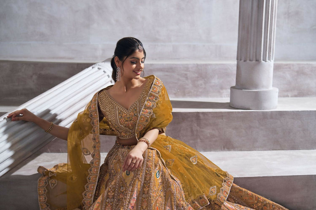 Kesar Fab Dark-Mustard Banarasi Silk Hand_Woven Lehenga