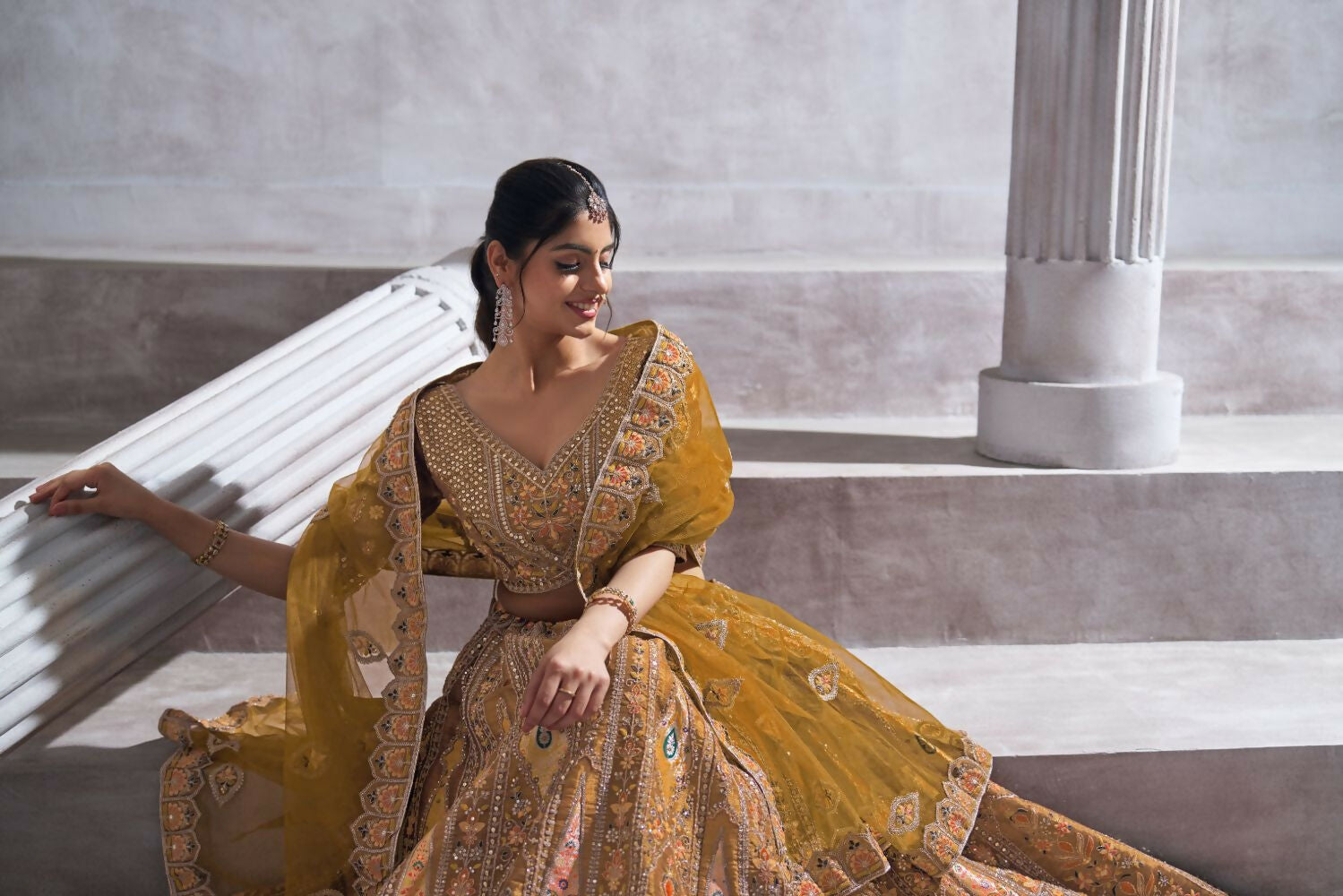 Kesar Fab Dark-Mustard Banarasi Silk Hand_Woven Lehenga
