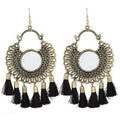 German Silver Mirror Style Black Color Threads Chandbali Earrings