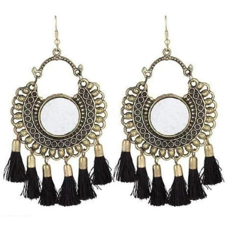 MS Fashion India German Silver Mirror Style Black Color Threads Chandbali Earrings