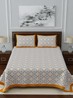 LIVING ROOTS White & Blue Ethnic Motifs Jaipuri 210 TC Cotton Double King Bedsheets With 2 Pillow Covers
