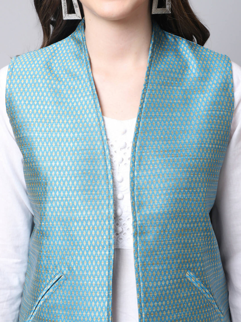 Even Apparels Blue Bansari Silk Open Front Gillet - Distacart
