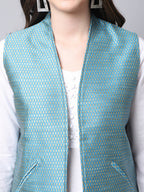 Even Apparels Blue Bansari Silk Open Front Gillet - Distacart