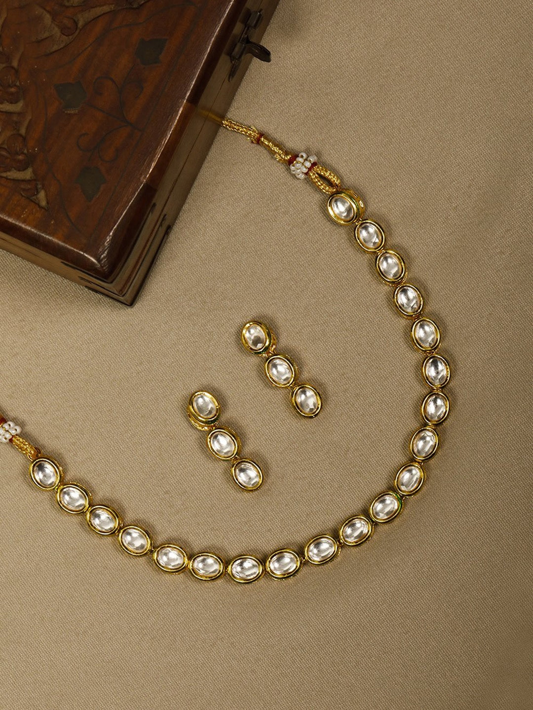Gold-Polished Alloy Single Line Kundan Necklace Set - The Pari