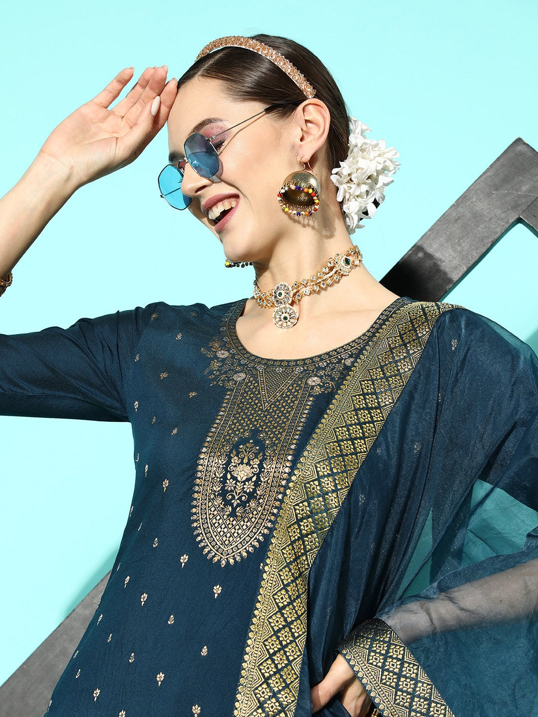 Sangria Women Floral Yoke Design Regular Kurta with Palazzos & With Dupatta