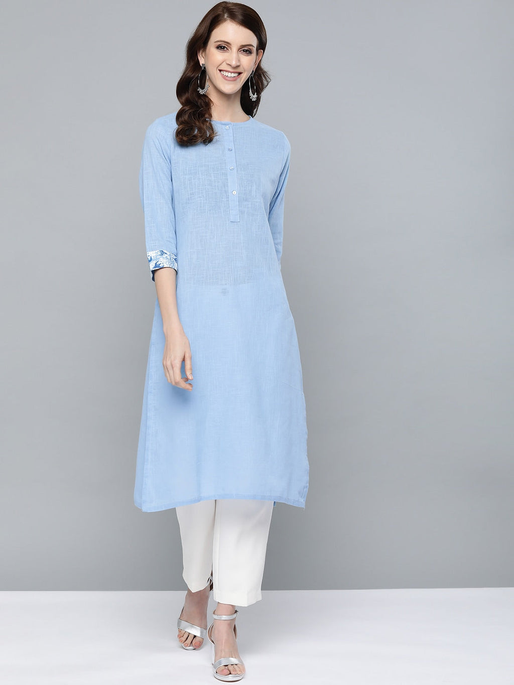 HERE&NOW Women Blue Solid Straight Kurta