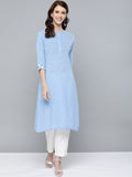 HERE&NOW Women Blue Solid Straight Kurta