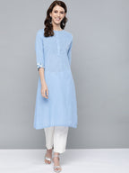 HERE&NOW Women Blue Solid Straight Kurta