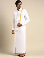 Ramraj Cotton Mens Wedding Set White Regular Dhoti, Shirt & Towel