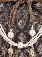 Masq Black & White Pearl & Sequinned Work Embellished Potli Clutch - Distacart