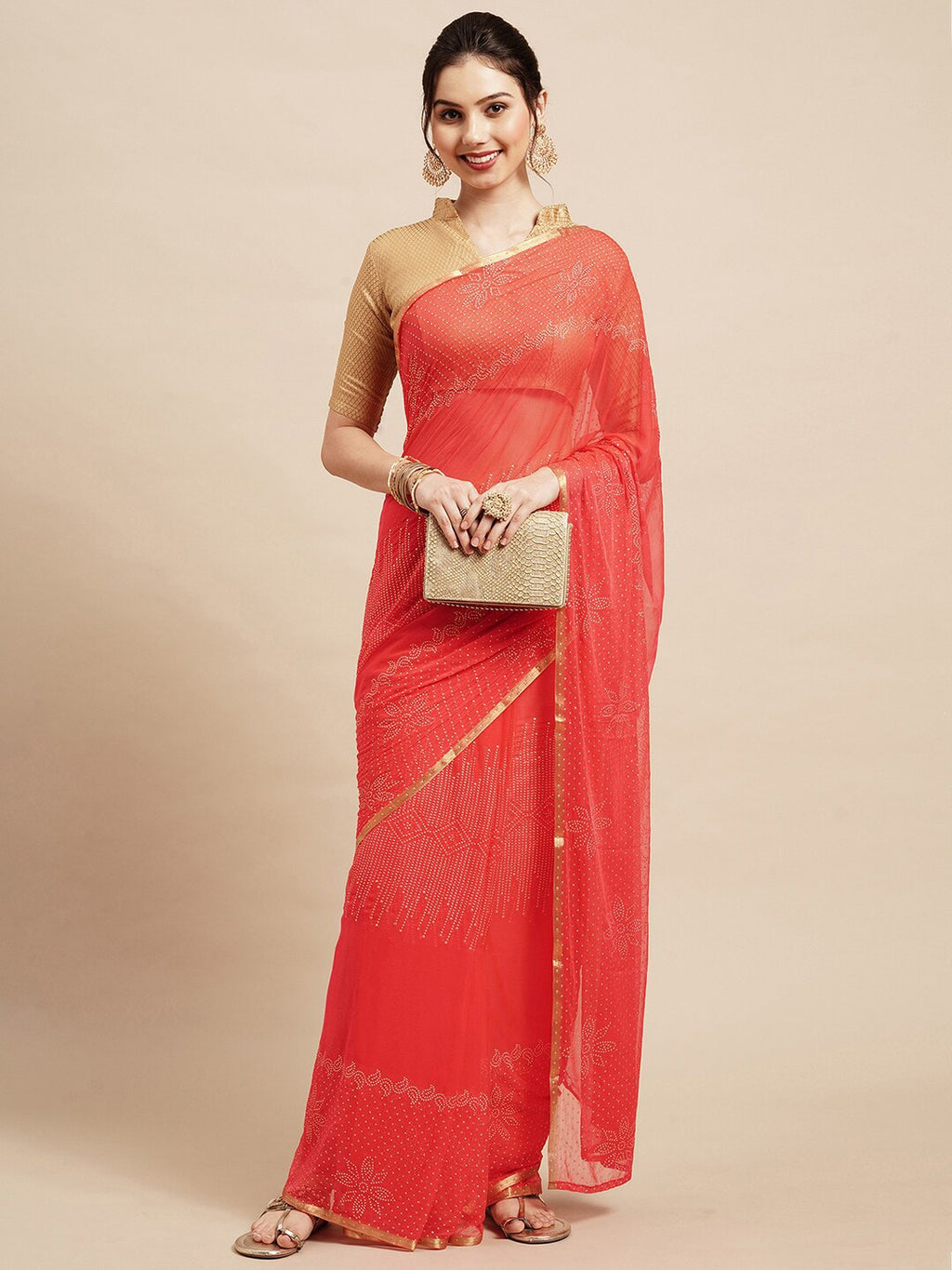 Saree Mall Peach-Coloured Embellished Sarees - Distacart