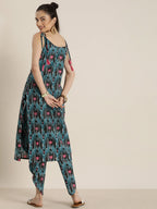 Sangria Women Blue & Pink Printed Pure Cotton Kurta with Dhoti Pants