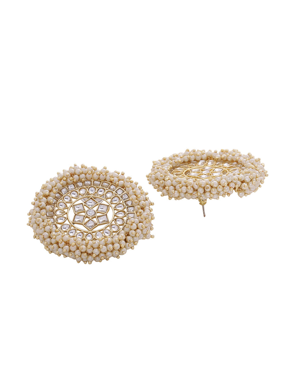 Shoshaa off-White Gold Plated Kundan Studded & Beaded Circular Drop Earrings - Distacart