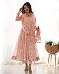 Joban Fashion Peach Kurta Set Organza Sequin Embroidery Work - Distacart
