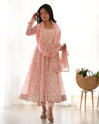 Joban Fashion Peach Kurta Set Organza Sequin Embroidery Work - Distacart