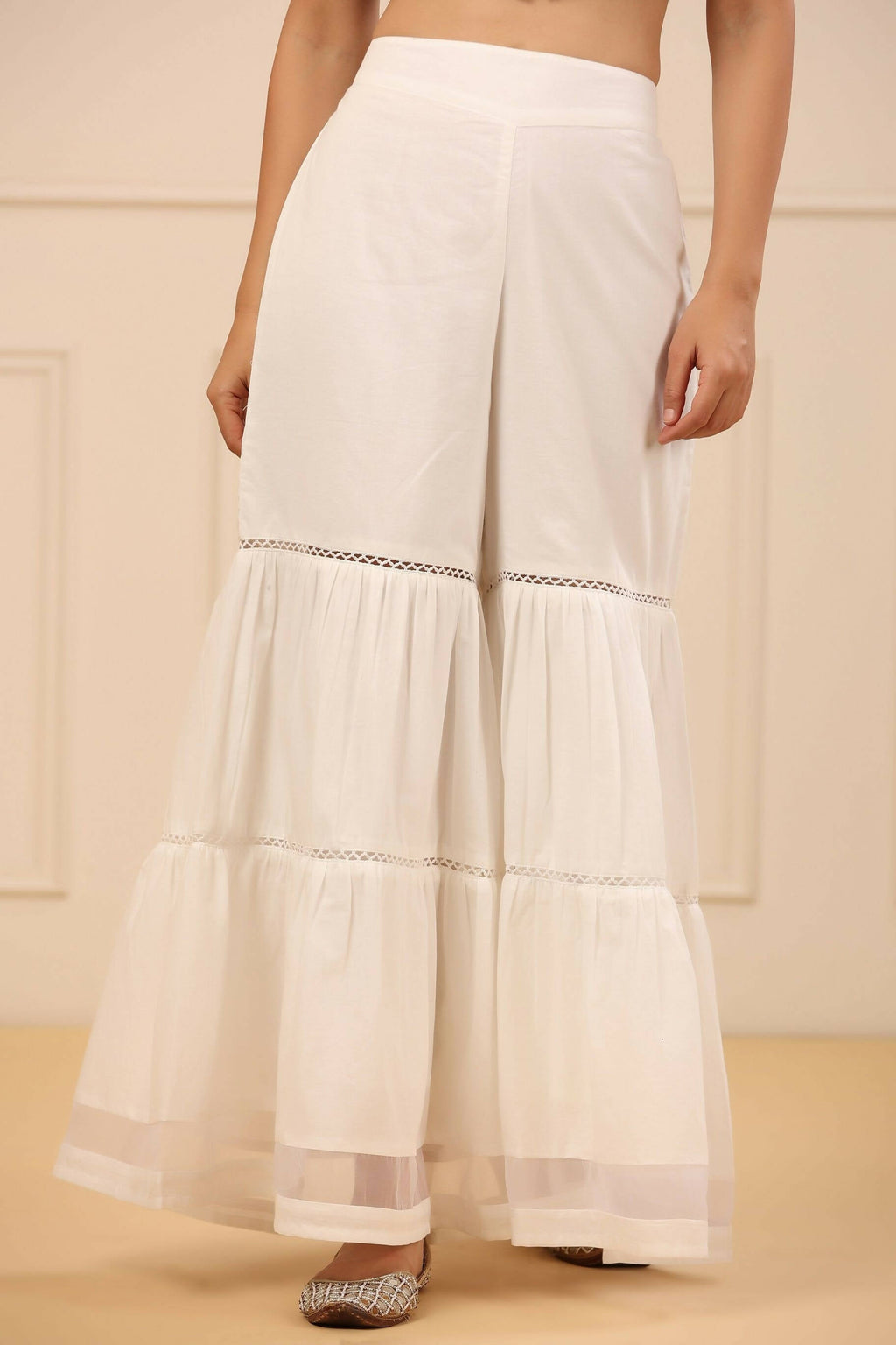 Juniper Women's White Cambric Tiered Sharara - Distacart