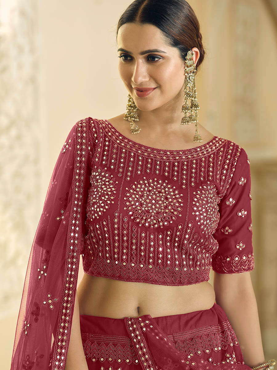 Myra Maroon Soft Net Embroidered Lehenga