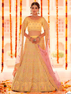 Myra Yellow Organza Embroidered Designer Lehenga