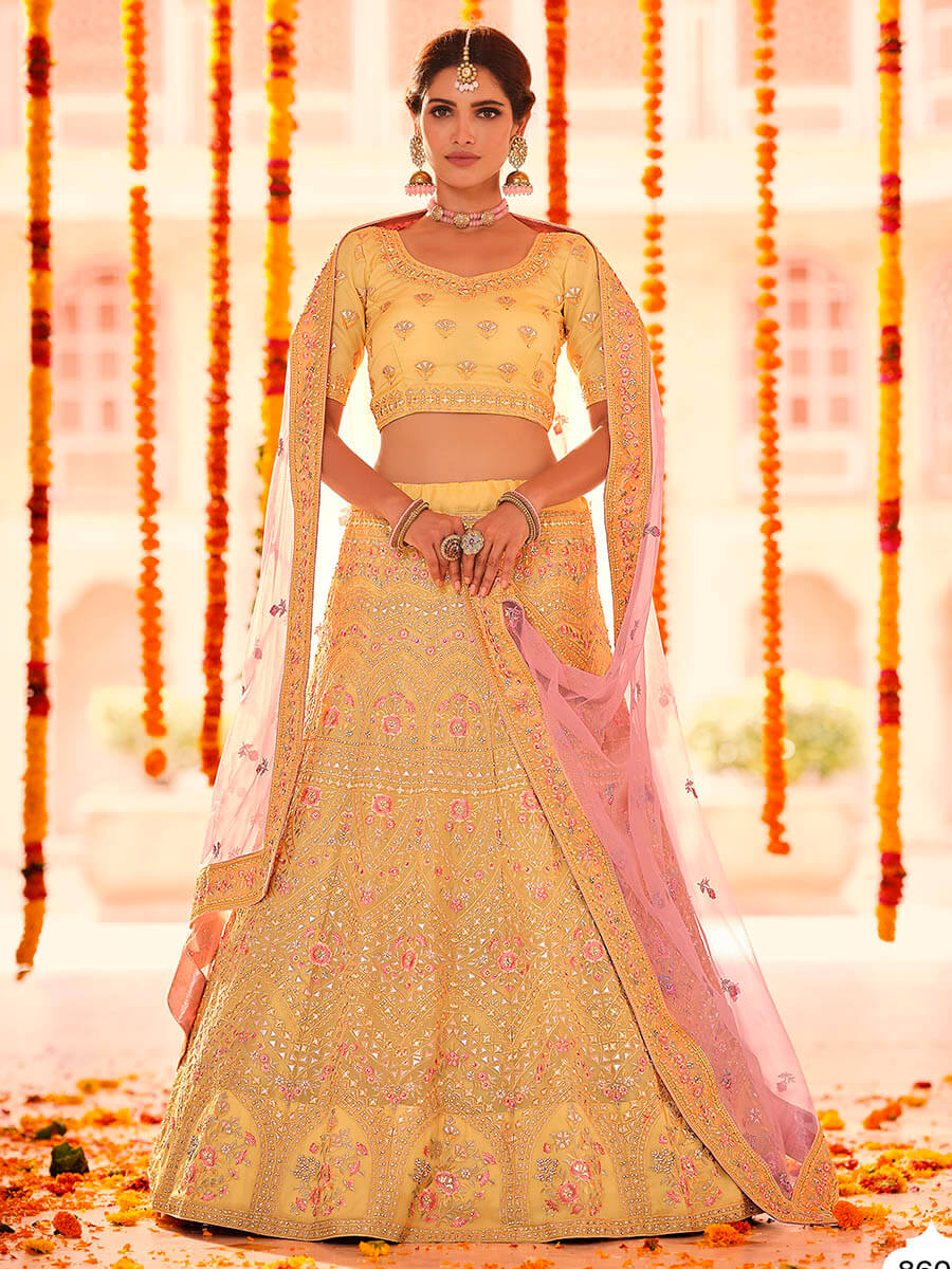 Myra Yellow Organza Embroidered Designer Lehenga
