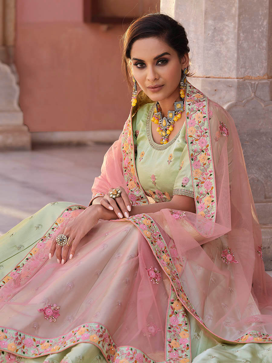 Myra Pista Green Embroidered Designer Lehenga Choli