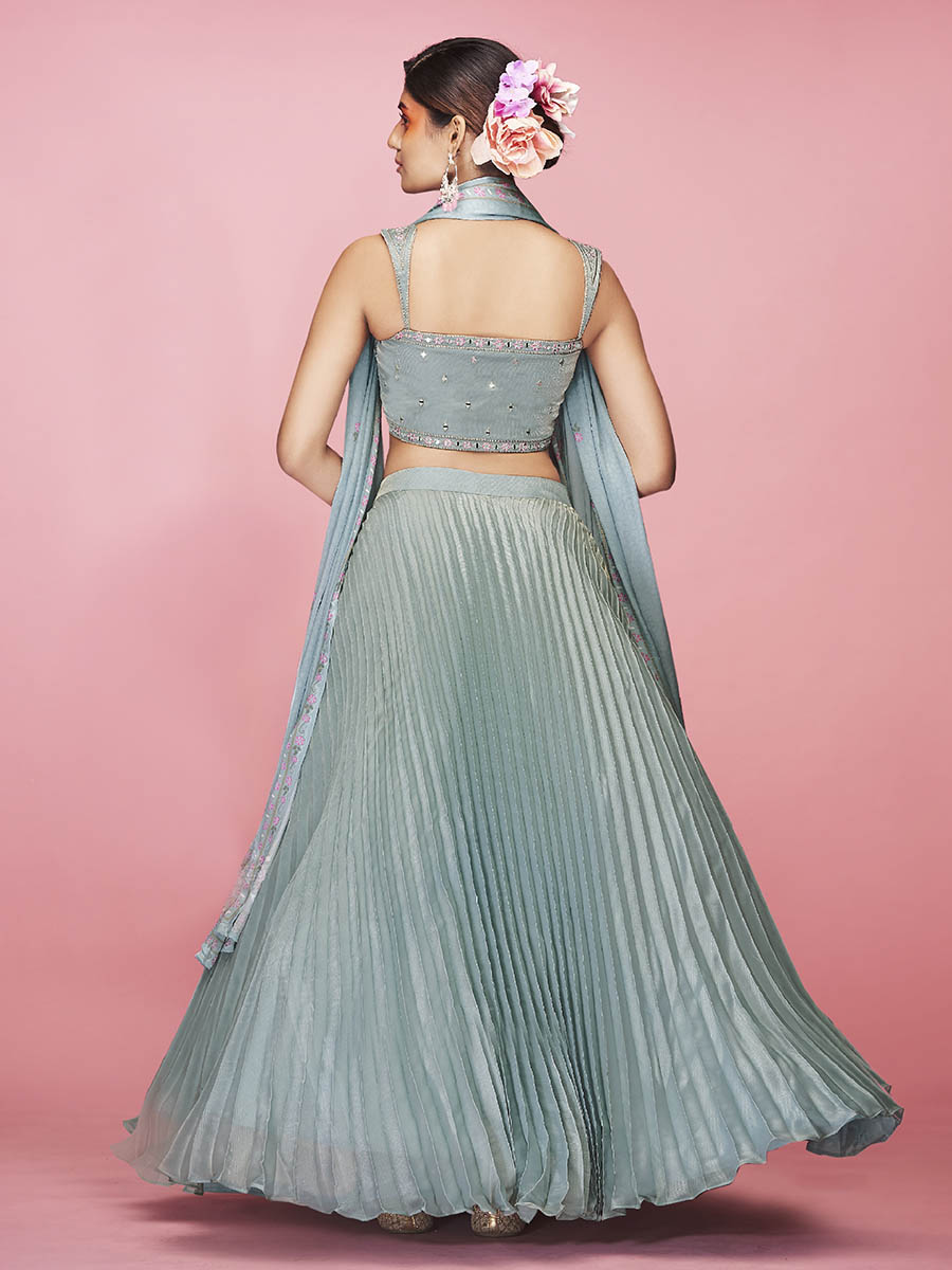 Myra Sky Blue Art Silk Embroidered Designer Lehenga