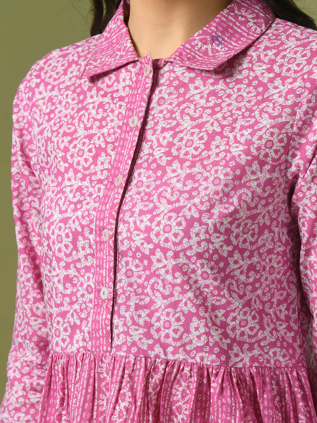 Myshka Women's Pink Embellished Cotton Gathered Party Empire Top