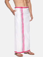 Sethukrishna White & Pink Solid Cotton Dhoti For Men - Distacart