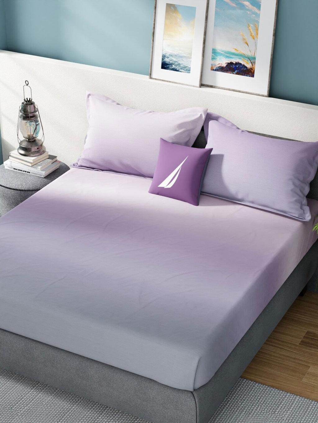 Nautica Bradford Purple & Mauve 160 TC Pure Cotton King Bedsheet & 2 Pillow Covers