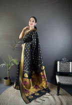 Joban Fashion Black Polka Dot Lichi Silk Paithani Silk Saree - Distacart