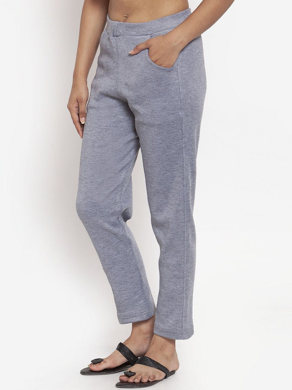 TAG 7 Women Grey Woolen Ankle-Length Leggings Pants