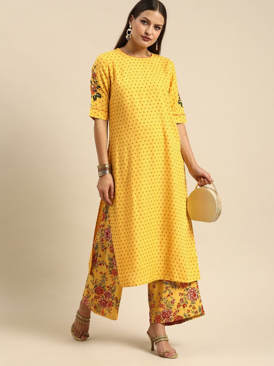 All About You Women Yellow Printed Kurta with Palazzos