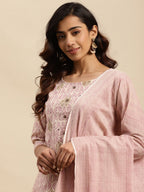 Sangria Mauve Floral Printed Beads and Stones Kurta With Trouser & Dupatta
