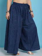TAG 7 Plus Size Polka Dot Printed Pure Cotton Flared Ethnic Palazzo
