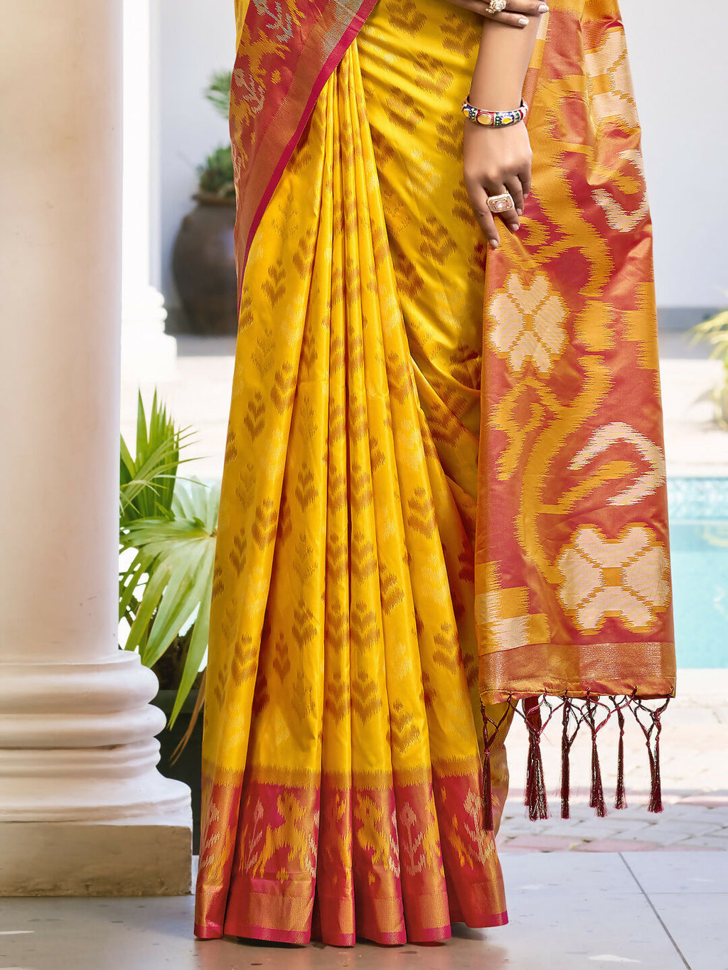 Shree Shyam Fashion Pochampalli Silk Yellow Saree - Distacart