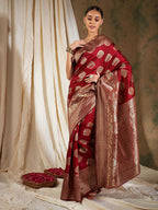 Sangria Red Ethnic Motifs Woven Design Zari Banarasi Saree - Distacart